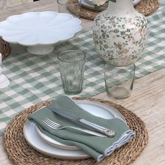 Magnolia Green Gingham Linen Table Runner - Picture 10 of 17